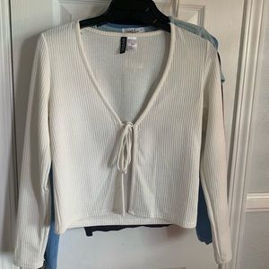 White Long Sleeve Tie Top